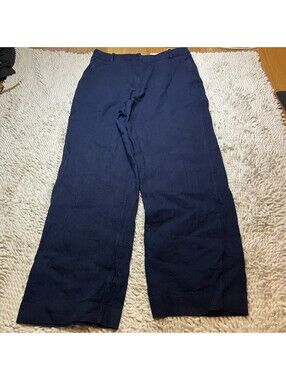 Aritzia Babaton Navy Blue Linen Blend High Rise Wide Leg Crop Pants Sz 10 Preppy